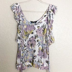EUC BCBGMaxAzria Watercolor Ruffle Tie Back Silk Top